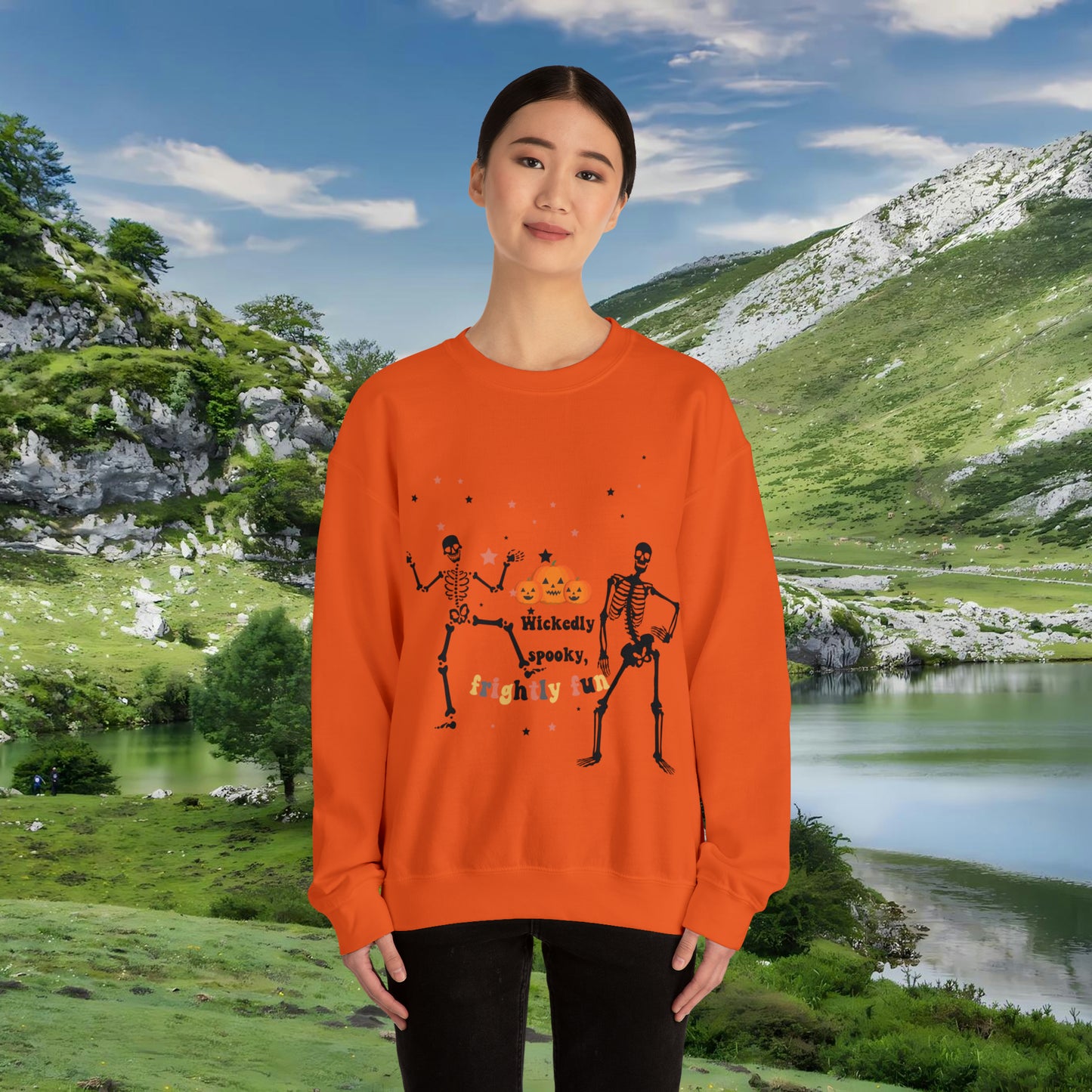 Unisex Heavy Blend™ Crewneck Sweatshirt |Pumpkin Halloween Sweatshirt, Dancing Skeleton Sweatshirt, Pumpkin Sweatshirt, Fall sweatshirts