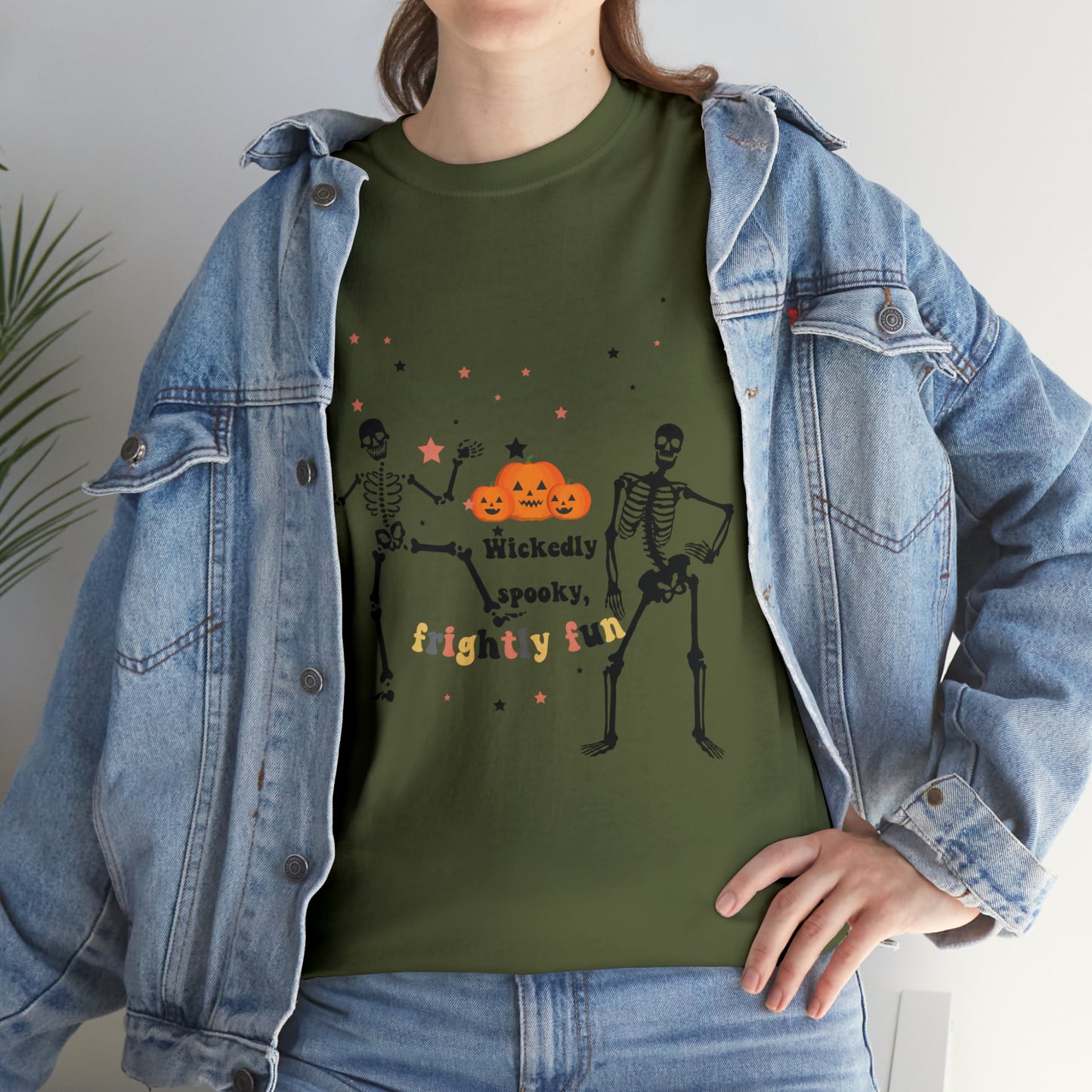 Unisex Heavy Cotton Tee| Pumpkin Halloween Shirt, Dancing Skeleton T Shirt, Pumpkin T-shirt, Fall Shirts, Wicked spooky, frightly funny.