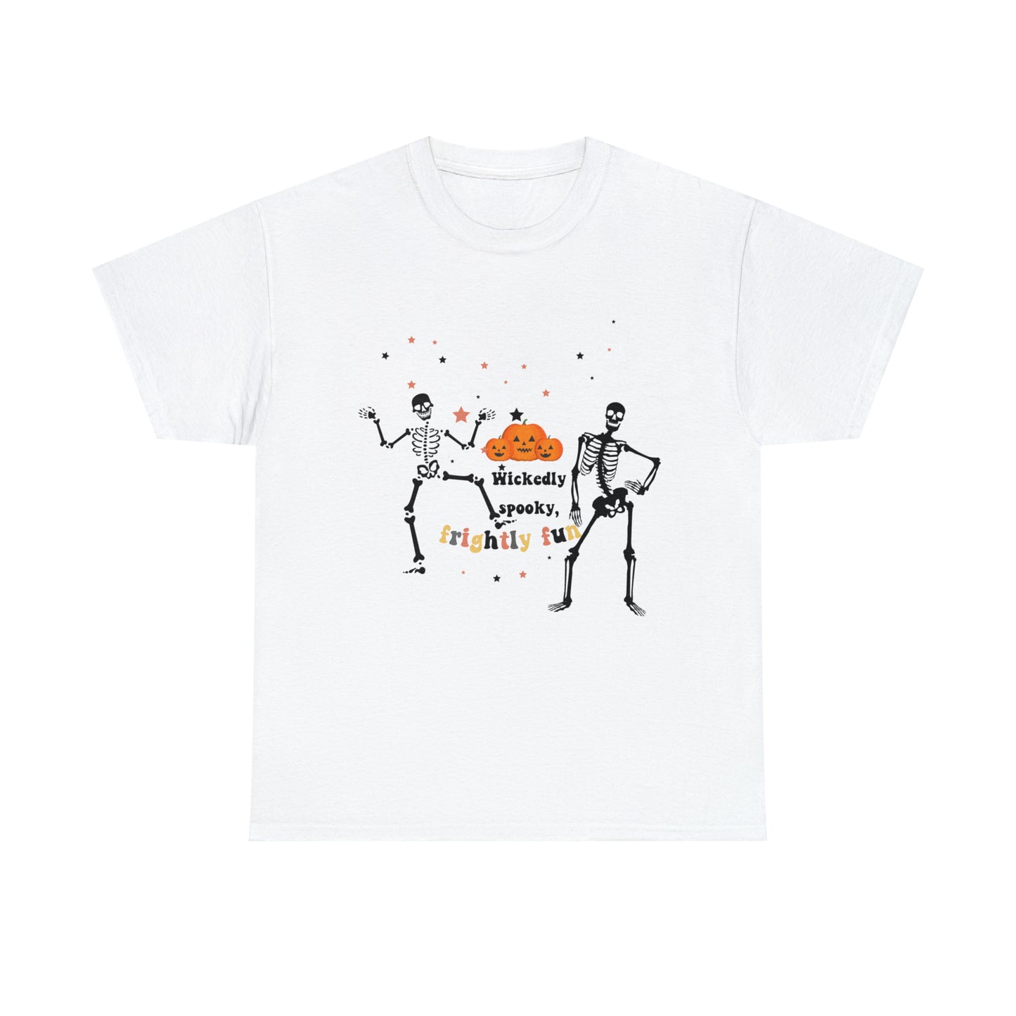 Unisex Heavy Cotton Tee| Pumpkin Halloween Shirt, Dancing Skeleton T Shirt, Pumpkin T-shirt, Fall Shirts, Wicked spooky, frightly funny.