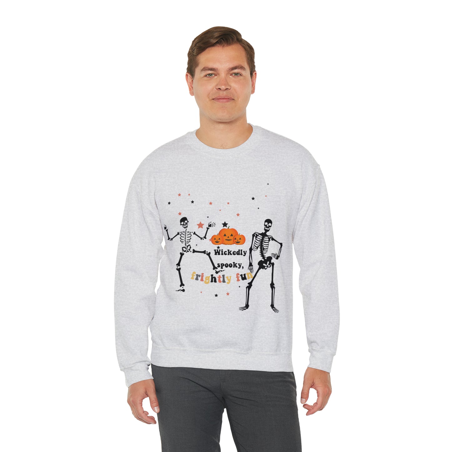 Unisex Heavy Blend™ Crewneck Sweatshirt |Pumpkin Halloween Sweatshirt, Dancing Skeleton Sweatshirt, Pumpkin Sweatshirt, Fall sweatshirts