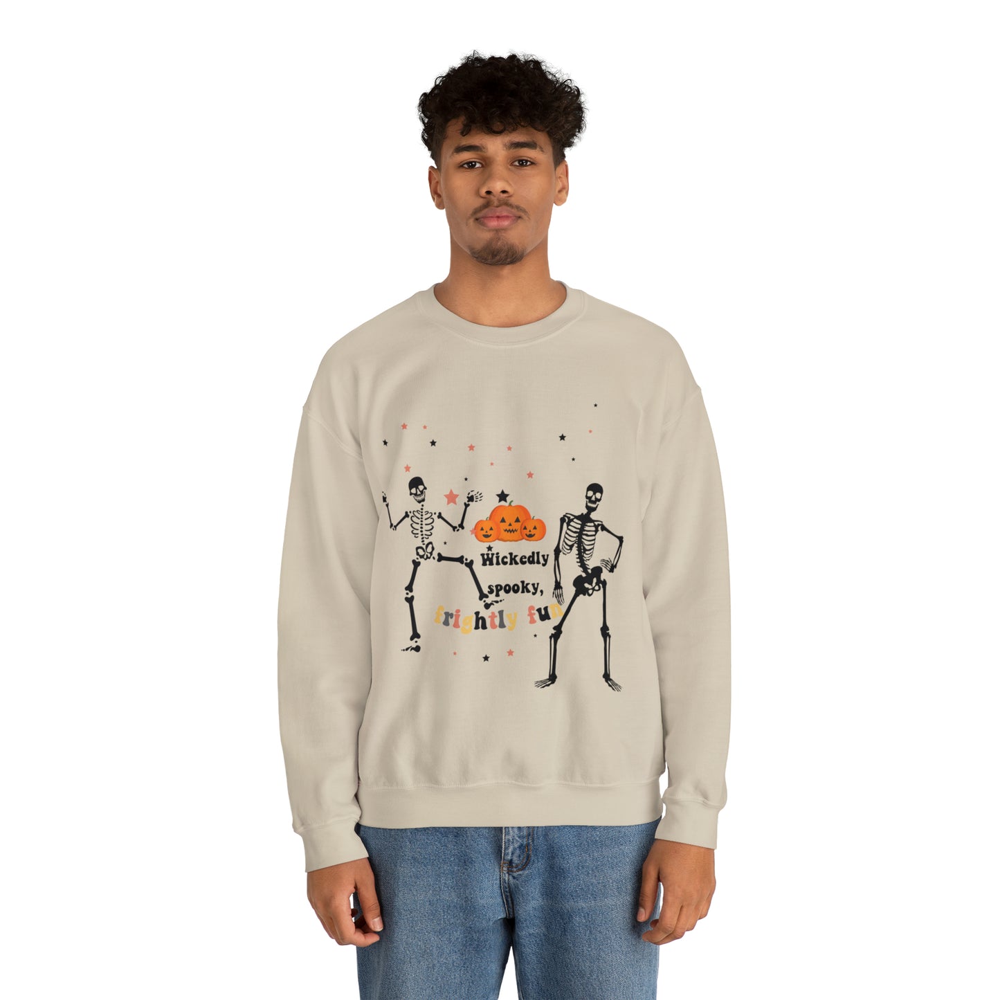 Unisex Heavy Blend™ Crewneck Sweatshirt |Pumpkin Halloween Sweatshirt, Dancing Skeleton Sweatshirt, Pumpkin Sweatshirt, Fall sweatshirts