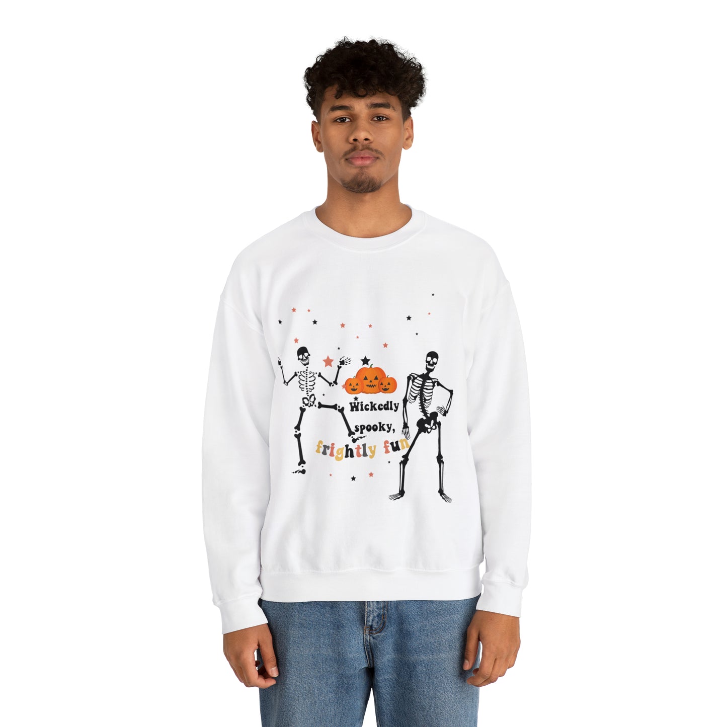 Unisex Heavy Blend™ Crewneck Sweatshirt |Pumpkin Halloween Sweatshirt, Dancing Skeleton Sweatshirt, Pumpkin Sweatshirt, Fall sweatshirts