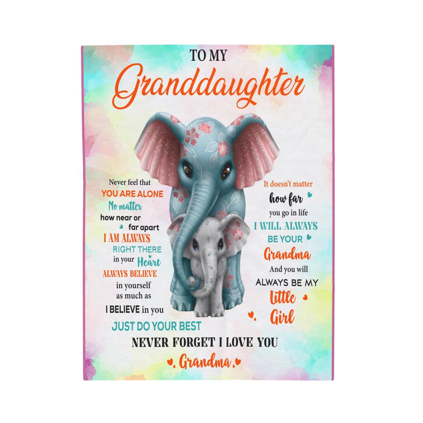 Velveteen Plush Blanket: Dear Granddaughter Never feel alone, I am always with you.
