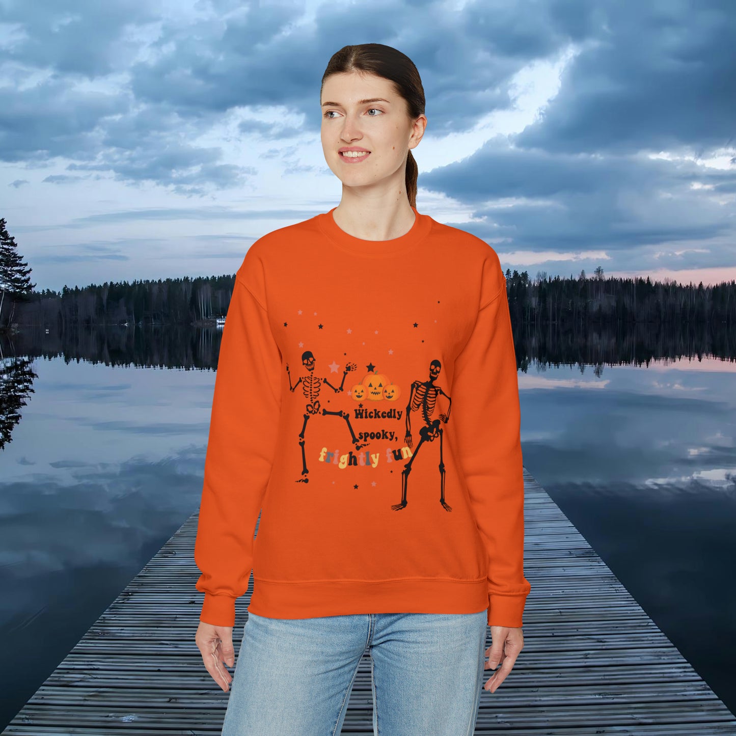 Unisex Heavy Blend™ Crewneck Sweatshirt |Pumpkin Halloween Sweatshirt, Dancing Skeleton Sweatshirt, Pumpkin Sweatshirt, Fall sweatshirts