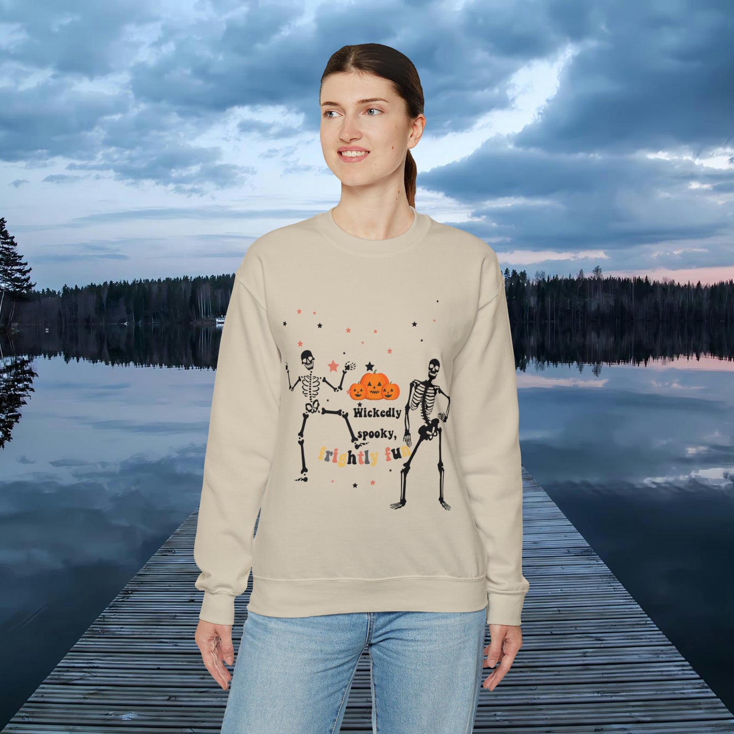 Unisex Heavy Blend™ Crewneck Sweatshirt |Pumpkin Halloween Sweatshirt, Dancing Skeleton Sweatshirt, Pumpkin Sweatshirt, Fall sweatshirts