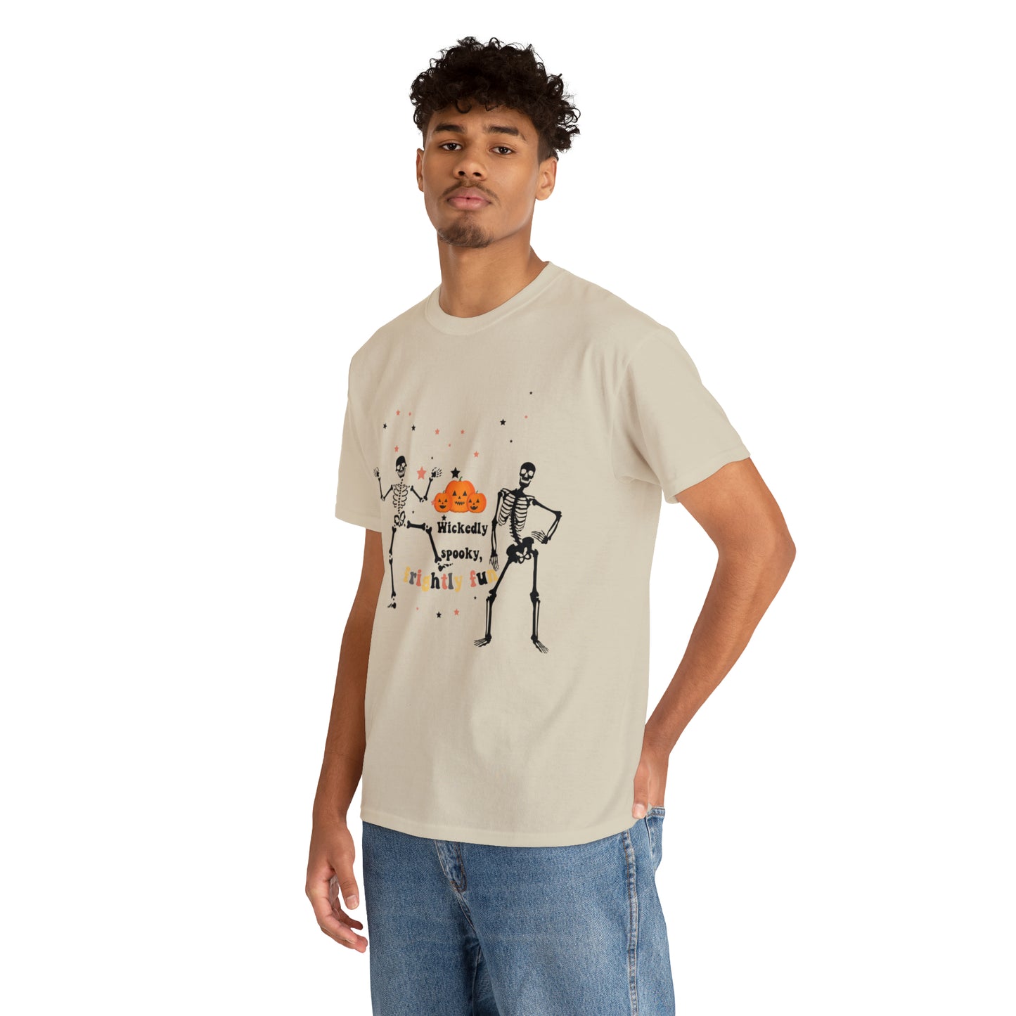 Unisex Heavy Cotton Tee| Pumpkin Halloween Shirt, Dancing Skeleton T Shirt, Pumpkin T-shirt, Fall Shirts, Wicked spooky, frightly funny.