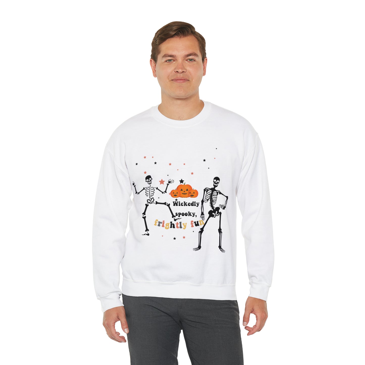 Unisex Heavy Blend™ Crewneck Sweatshirt |Pumpkin Halloween Sweatshirt, Dancing Skeleton Sweatshirt, Pumpkin Sweatshirt, Fall sweatshirts