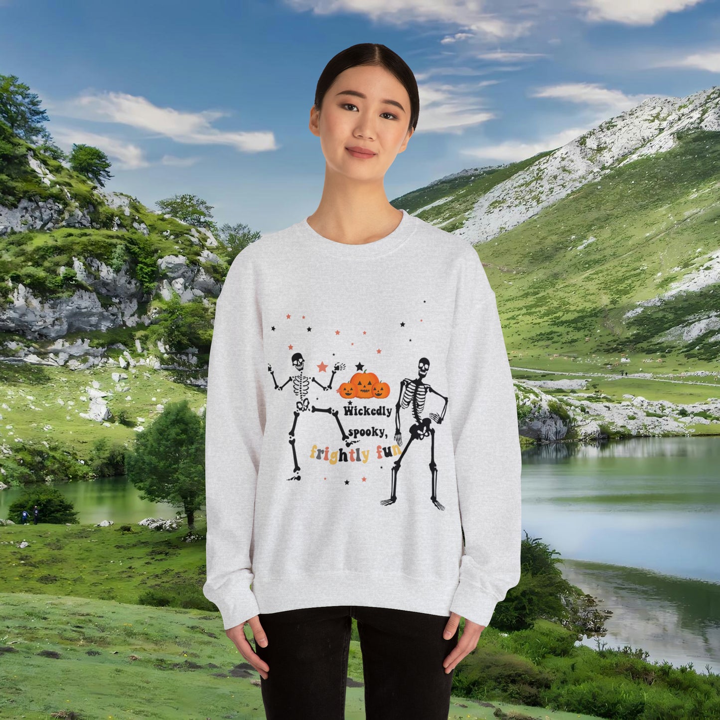 Unisex Heavy Blend™ Crewneck Sweatshirt |Pumpkin Halloween Sweatshirt, Dancing Skeleton Sweatshirt, Pumpkin Sweatshirt, Fall sweatshirts
