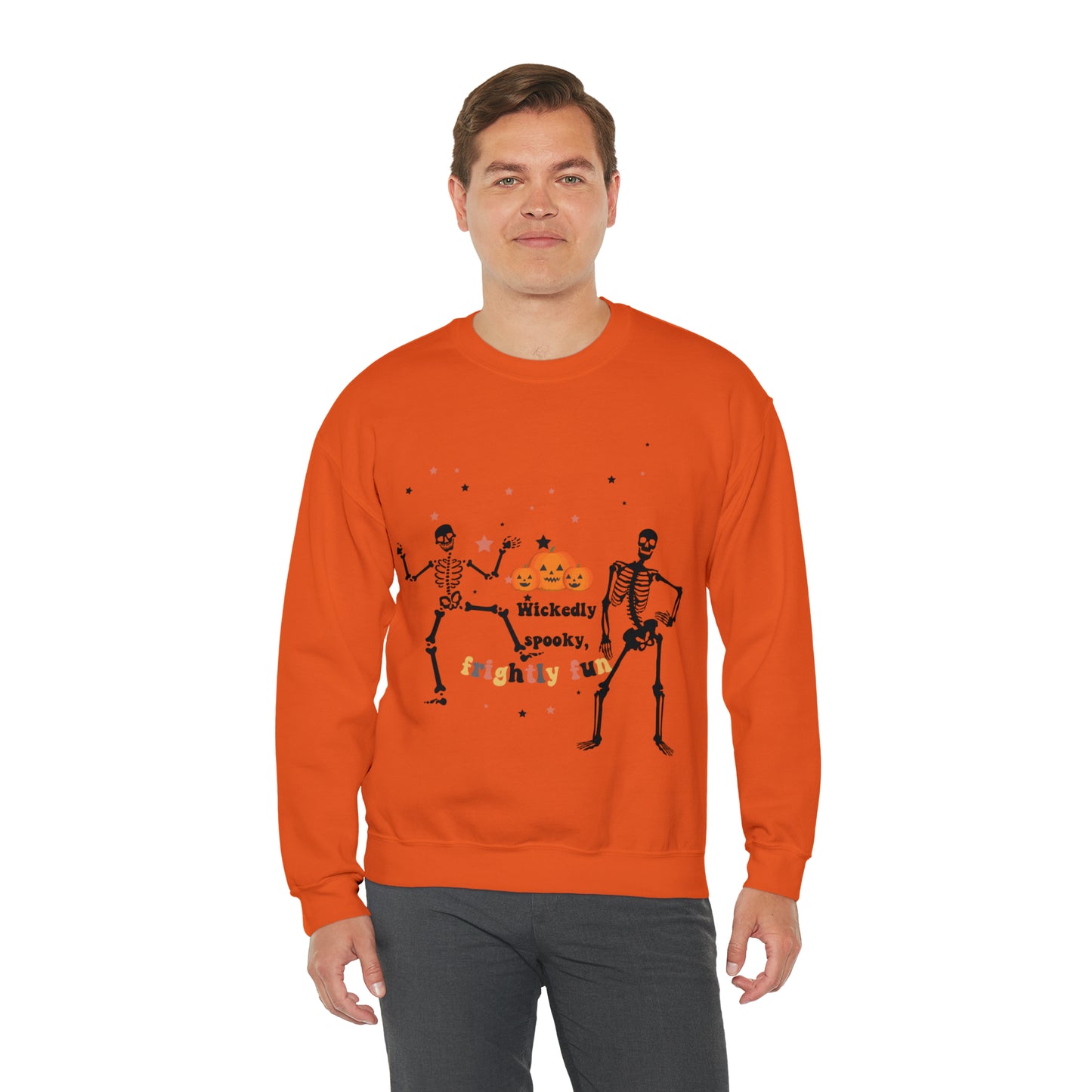 Unisex Heavy Blend™ Crewneck Sweatshirt |Pumpkin Halloween Sweatshirt, Dancing Skeleton Sweatshirt, Pumpkin Sweatshirt, Fall sweatshirts
