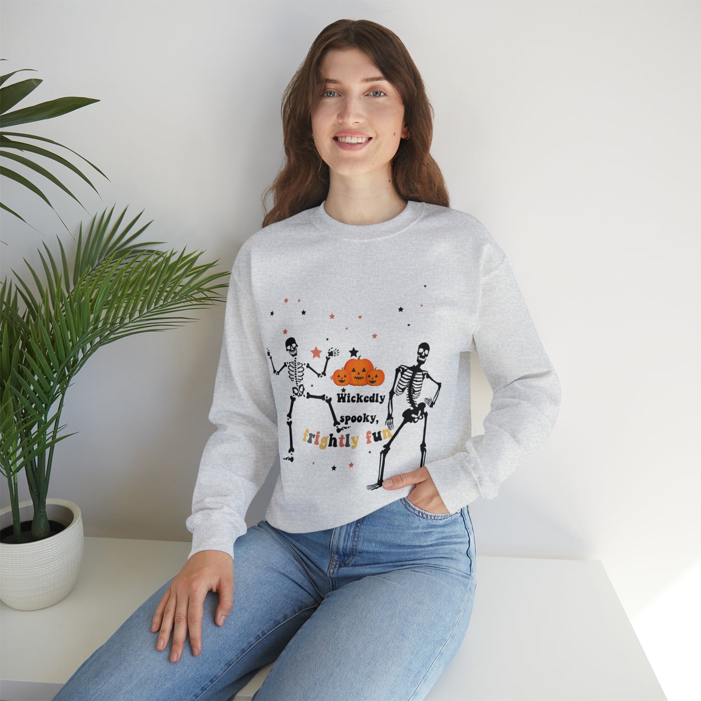 Unisex Heavy Blend™ Crewneck Sweatshirt |Pumpkin Halloween Sweatshirt, Dancing Skeleton Sweatshirt, Pumpkin Sweatshirt, Fall sweatshirts
