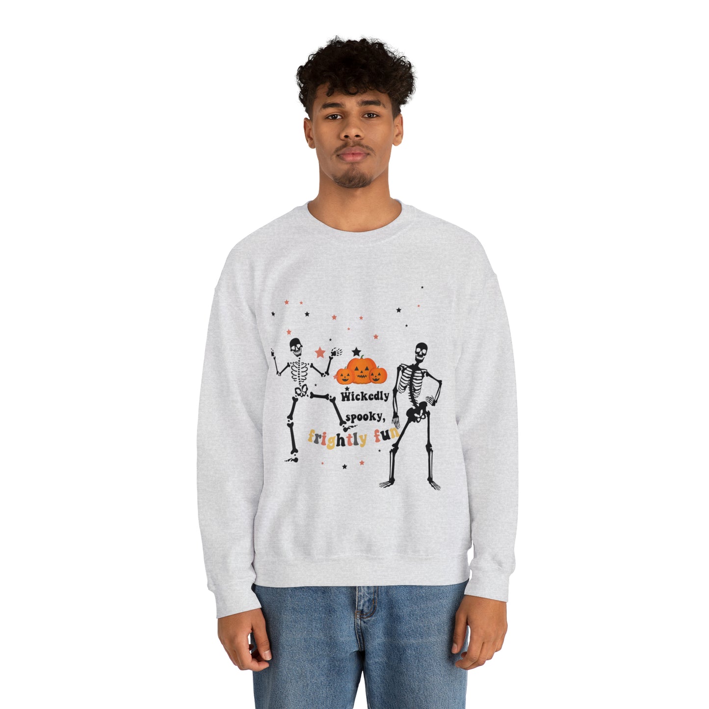 Unisex Heavy Blend™ Crewneck Sweatshirt |Pumpkin Halloween Sweatshirt, Dancing Skeleton Sweatshirt, Pumpkin Sweatshirt, Fall sweatshirts