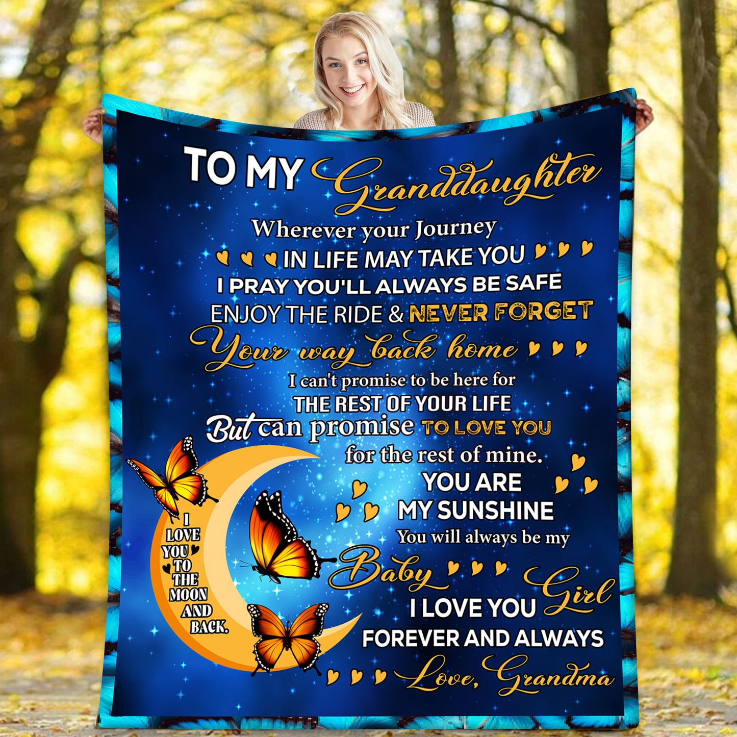 Velveteen Plush Blanket: Dear Granddaughter wherever the Journey takes you I pray you will be safe.