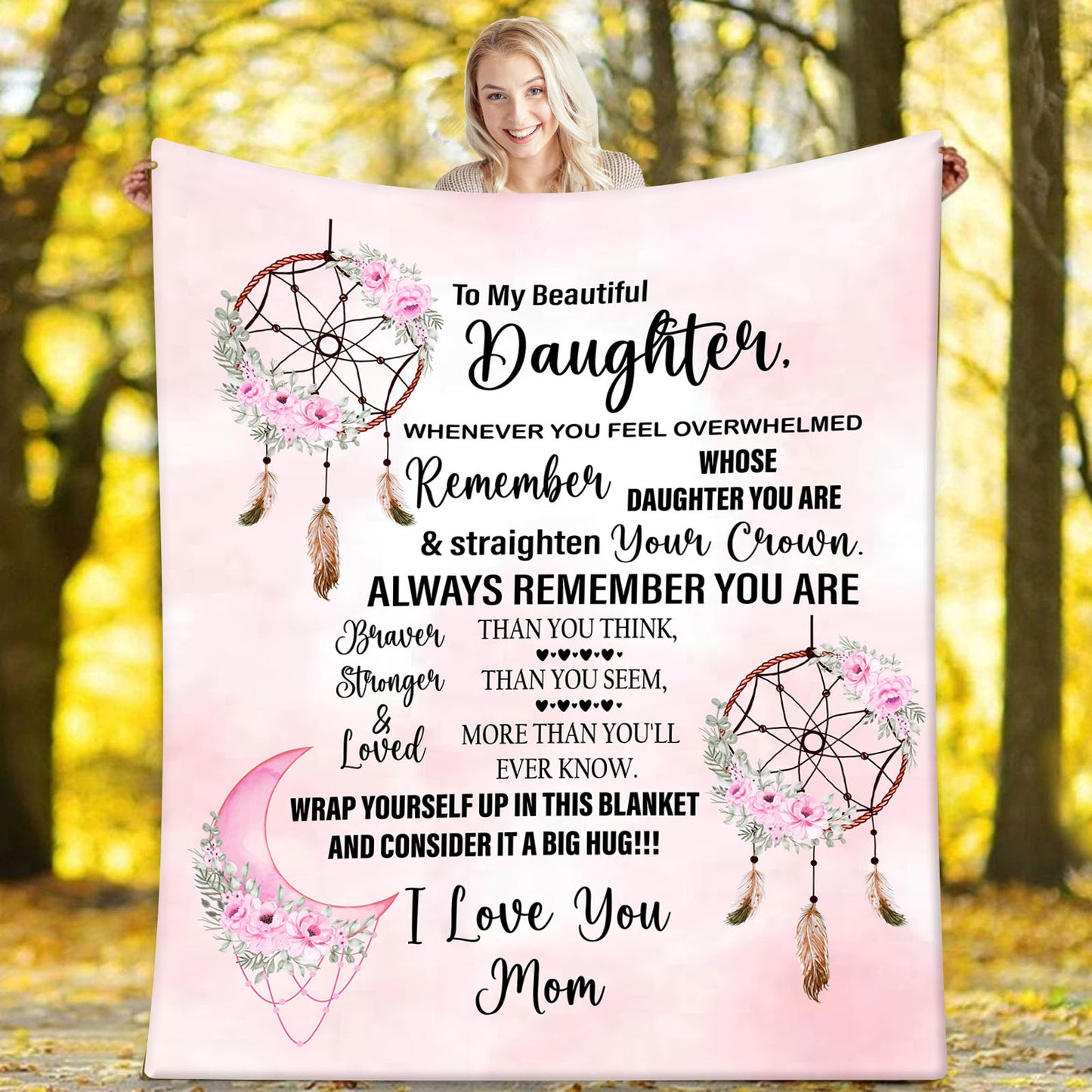 Velveteen Plush Blanket | To Daughter, Love Mom | Whenever you feel overwhelmed, remember whose Daughter You Are.