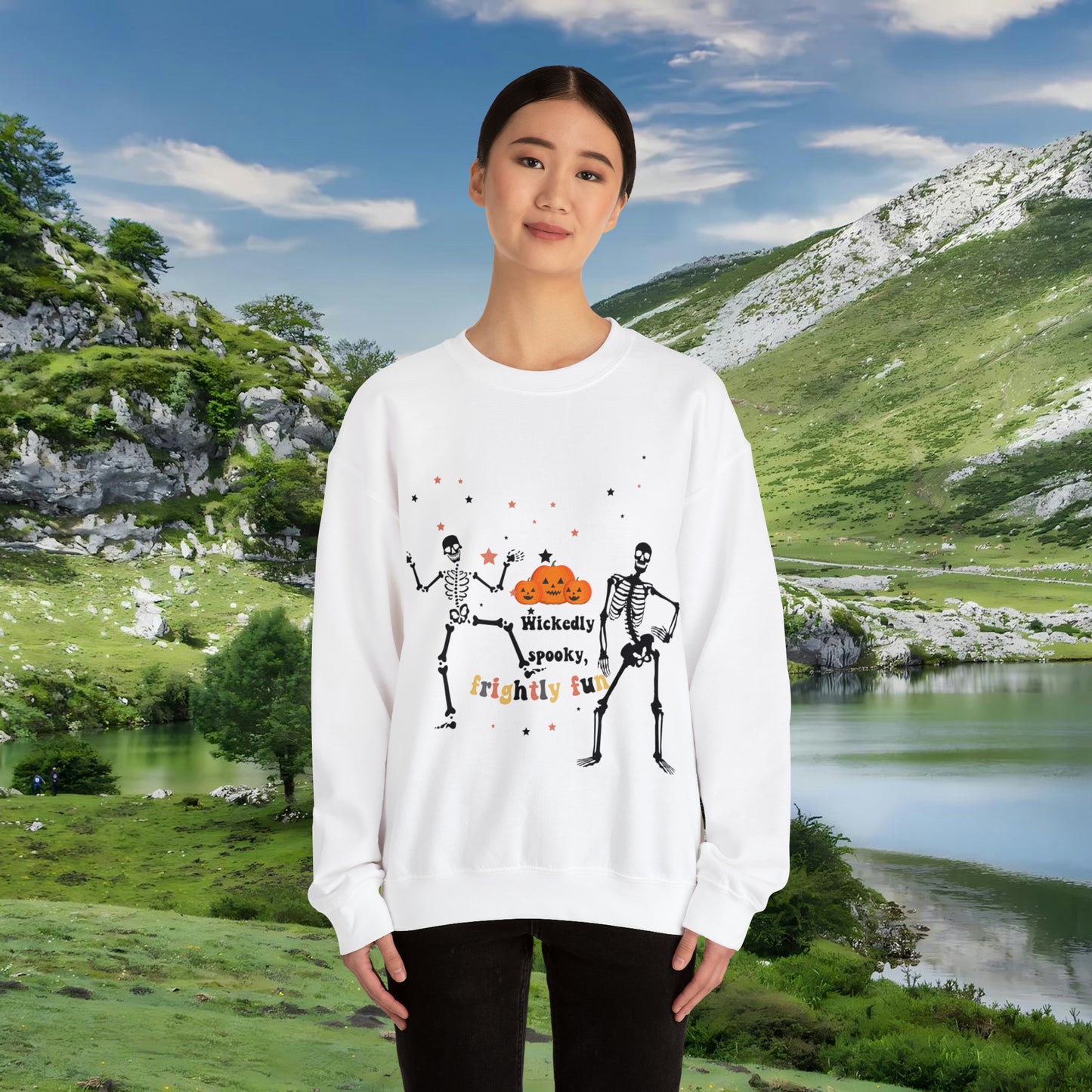 Unisex Heavy Blend™ Crewneck Sweatshirt |Pumpkin Halloween Sweatshirt, Dancing Skeleton Sweatshirt, Pumpkin Sweatshirt, Fall sweatshirts