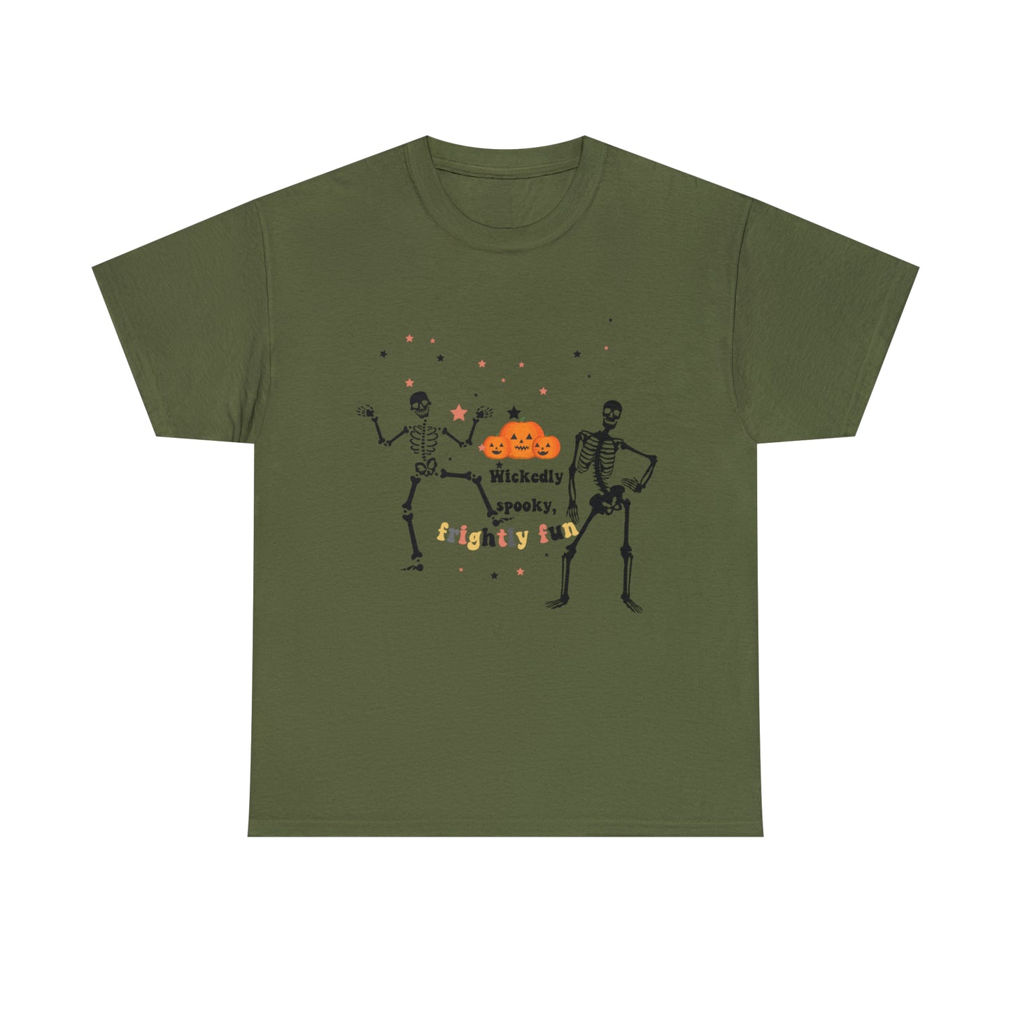 Unisex Heavy Cotton Tee| Pumpkin Halloween Shirt, Dancing Skeleton T Shirt, Pumpkin T-shirt, Fall Shirts, Wicked spooky, frightly funny.