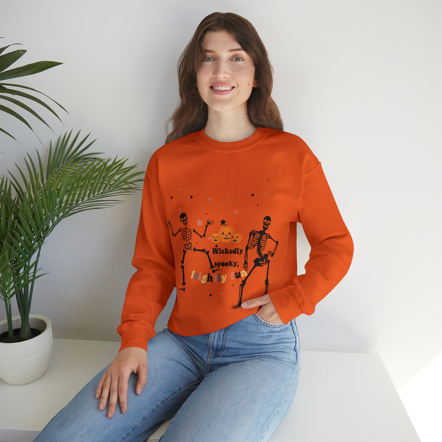 Unisex Heavy Blend™ Crewneck Sweatshirt |Pumpkin Halloween Sweatshirt, Dancing Skeleton Sweatshirt, Pumpkin Sweatshirt, Fall sweatshirts