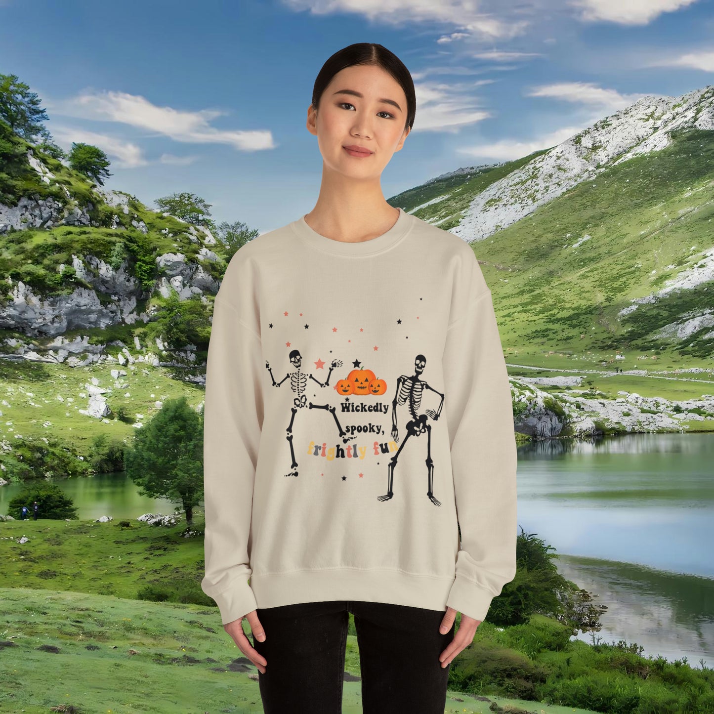 Unisex Heavy Blend™ Crewneck Sweatshirt |Pumpkin Halloween Sweatshirt, Dancing Skeleton Sweatshirt, Pumpkin Sweatshirt, Fall sweatshirts