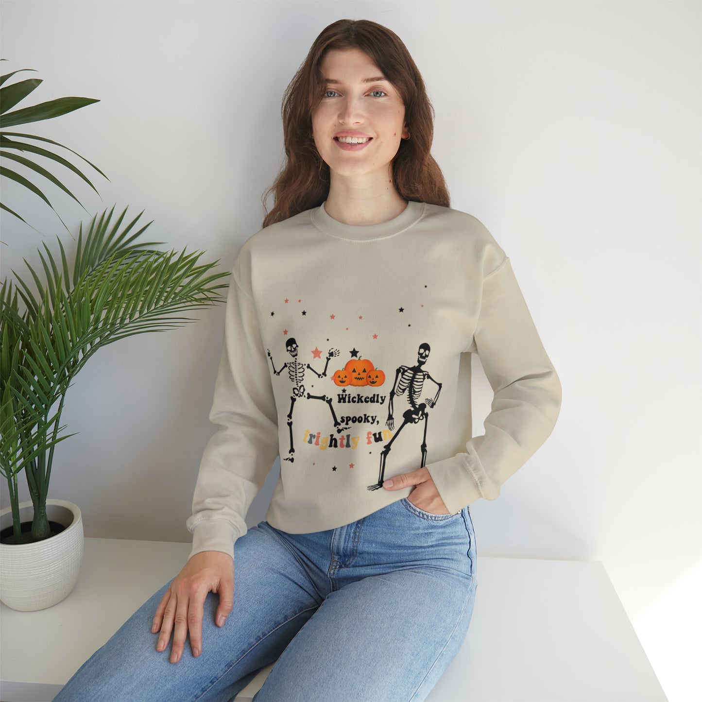 Unisex Heavy Blend™ Crewneck Sweatshirt |Pumpkin Halloween Sweatshirt, Dancing Skeleton Sweatshirt, Pumpkin Sweatshirt, Fall sweatshirts