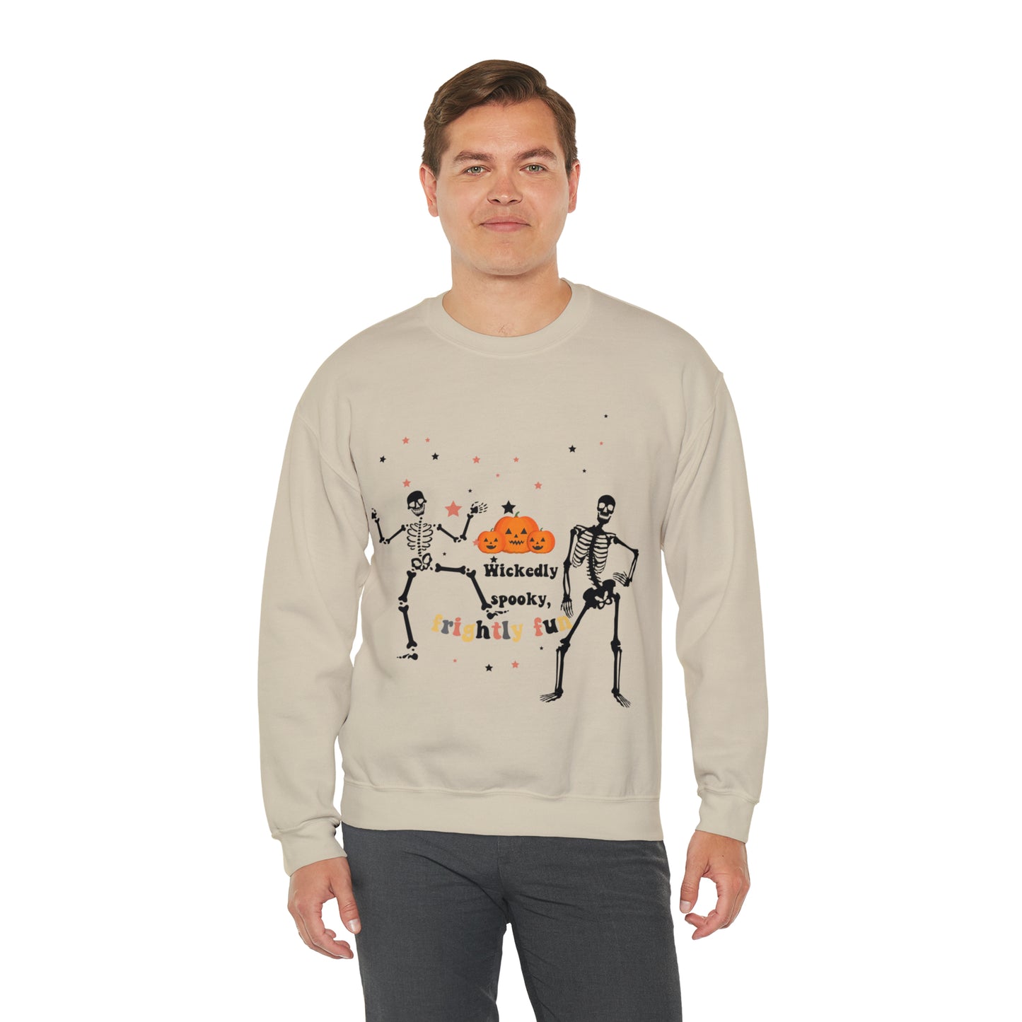 Unisex Heavy Blend™ Crewneck Sweatshirt |Pumpkin Halloween Sweatshirt, Dancing Skeleton Sweatshirt, Pumpkin Sweatshirt, Fall sweatshirts