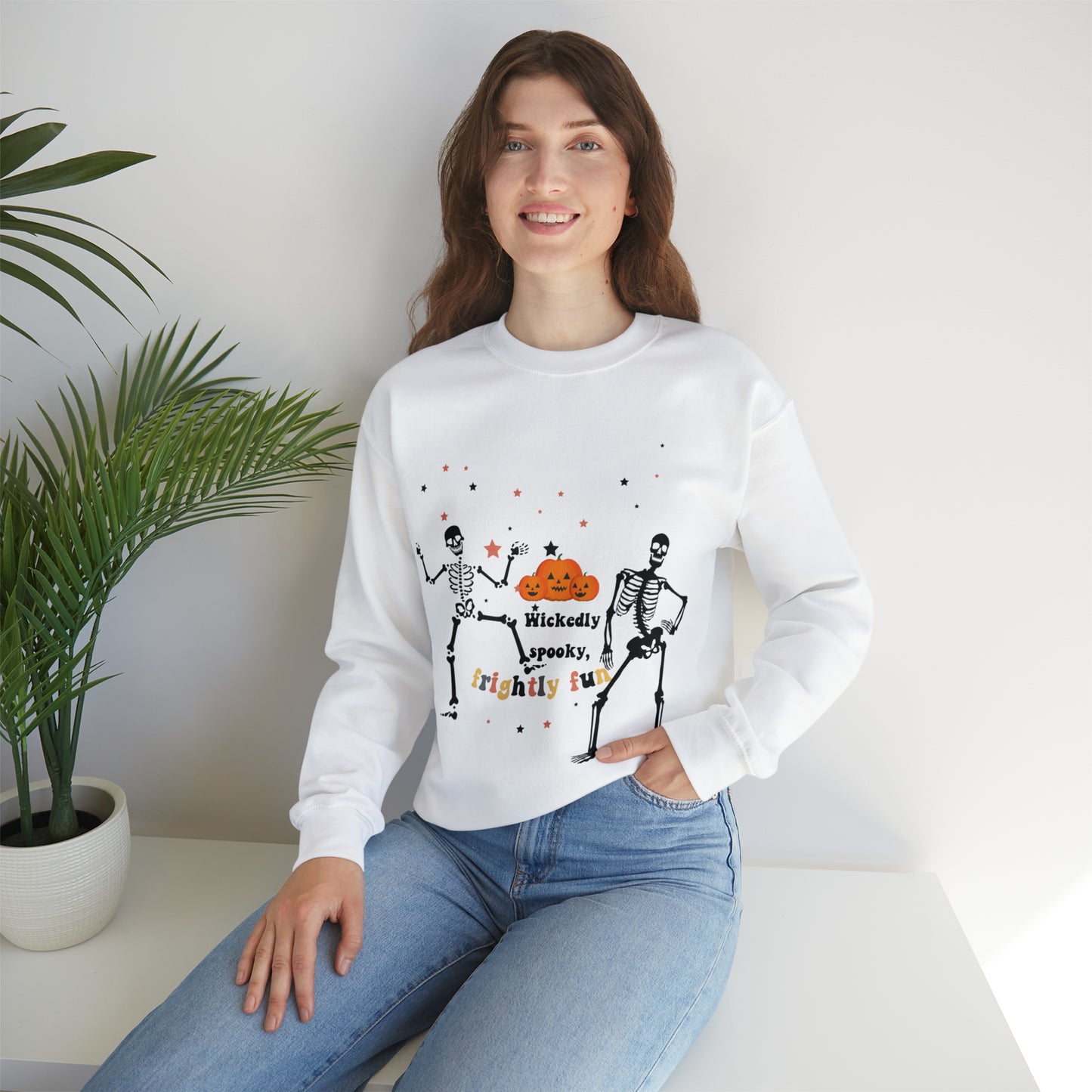 Unisex Heavy Blend™ Crewneck Sweatshirt |Pumpkin Halloween Sweatshirt, Dancing Skeleton Sweatshirt, Pumpkin Sweatshirt, Fall sweatshirts
