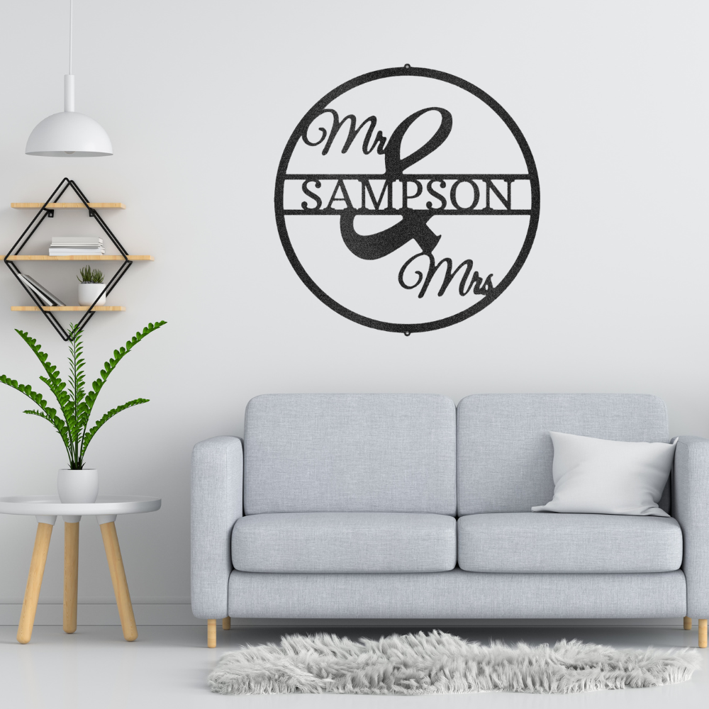 Mr and Mrs Circle Monogram - Steel Sign