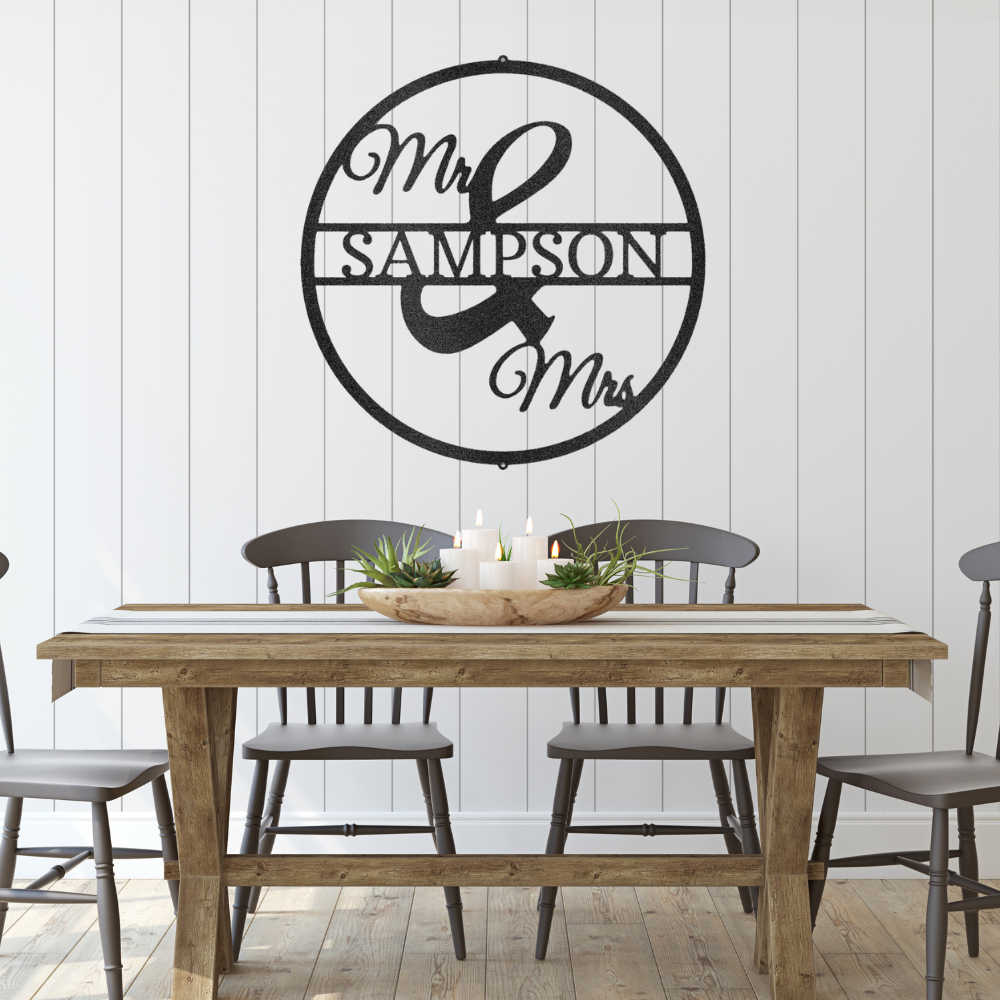 Mr and Mrs Circle Monogram - Steel Sign