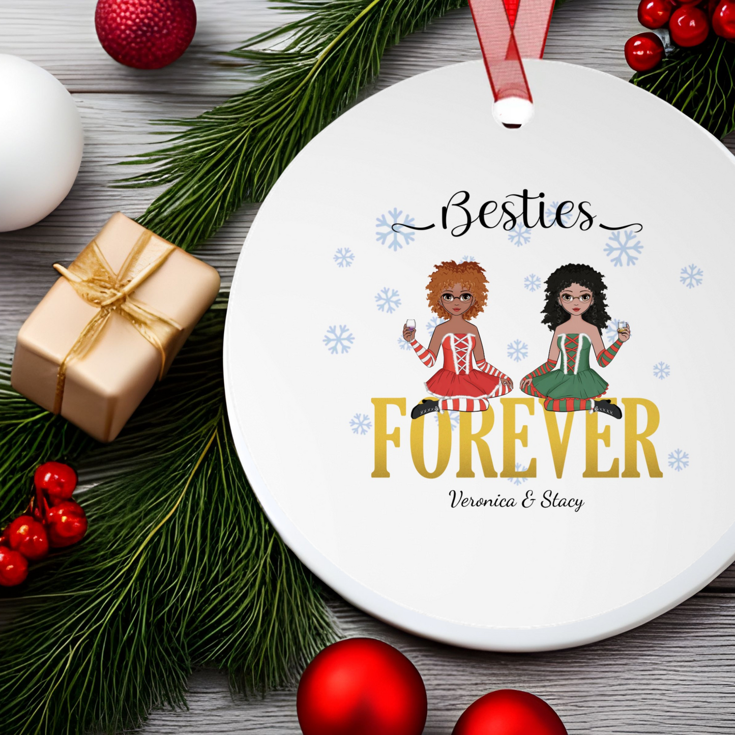 Besties (Friends, Cousins, Sisters) Forever | Metal Ornaments | Personalize