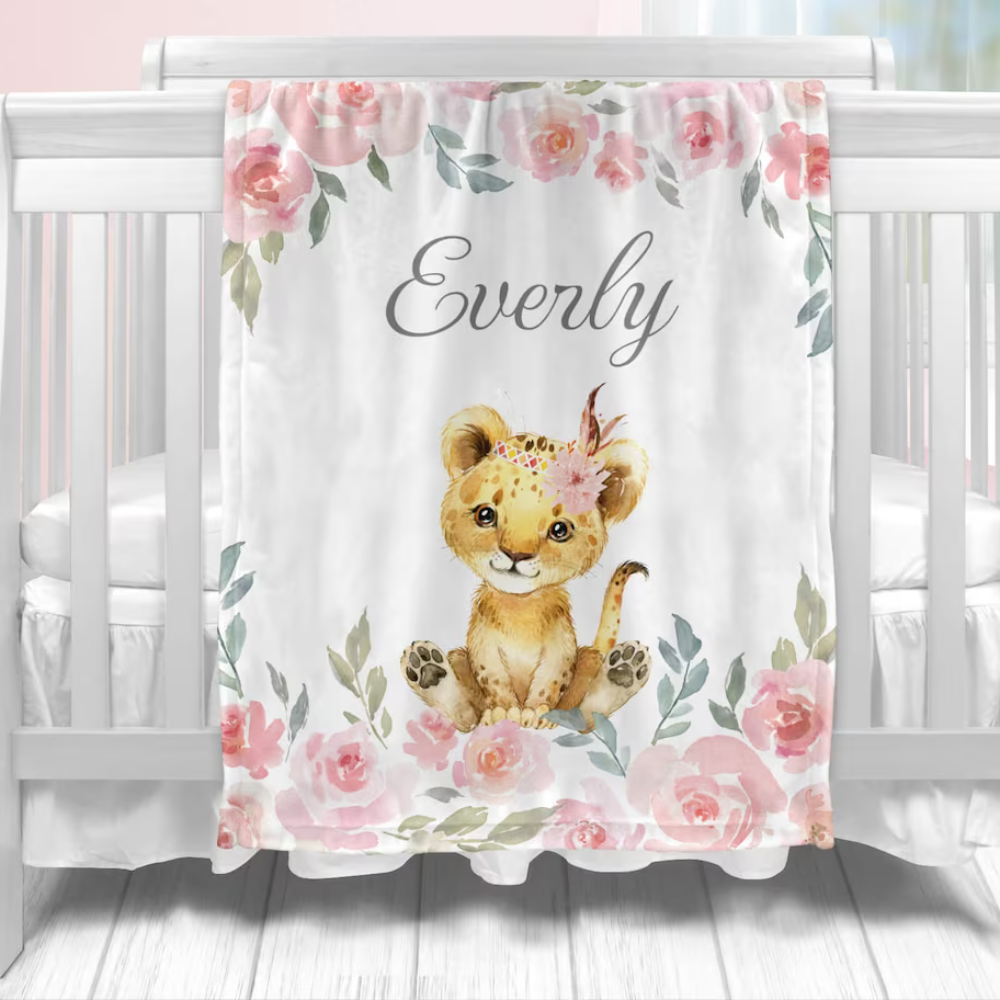 Personalized Baby Blanket - Baby Girl Gift - Custom Name and Birthdate - Soft and Cozy Nursery Decor