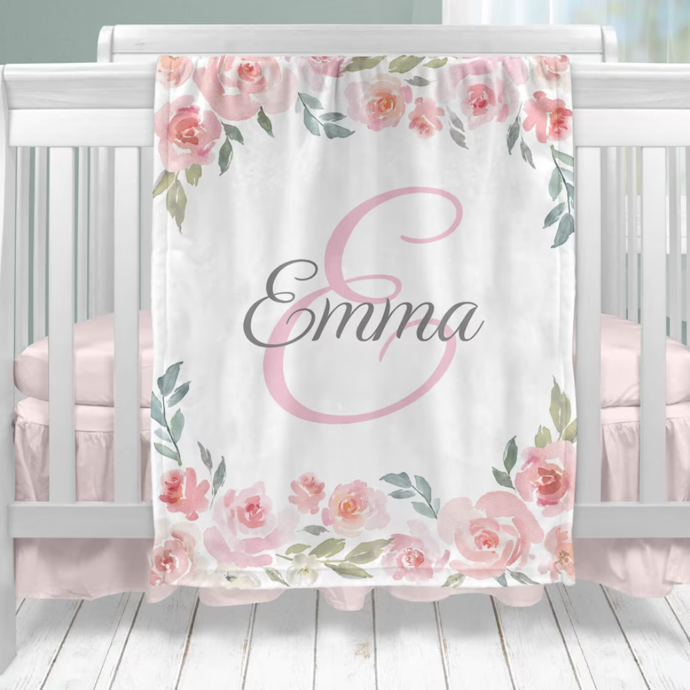 Personalized Baby Blanket - Baby Girl Gift - Custom Name and Birthdate - Soft and Cozy Nursery Decor