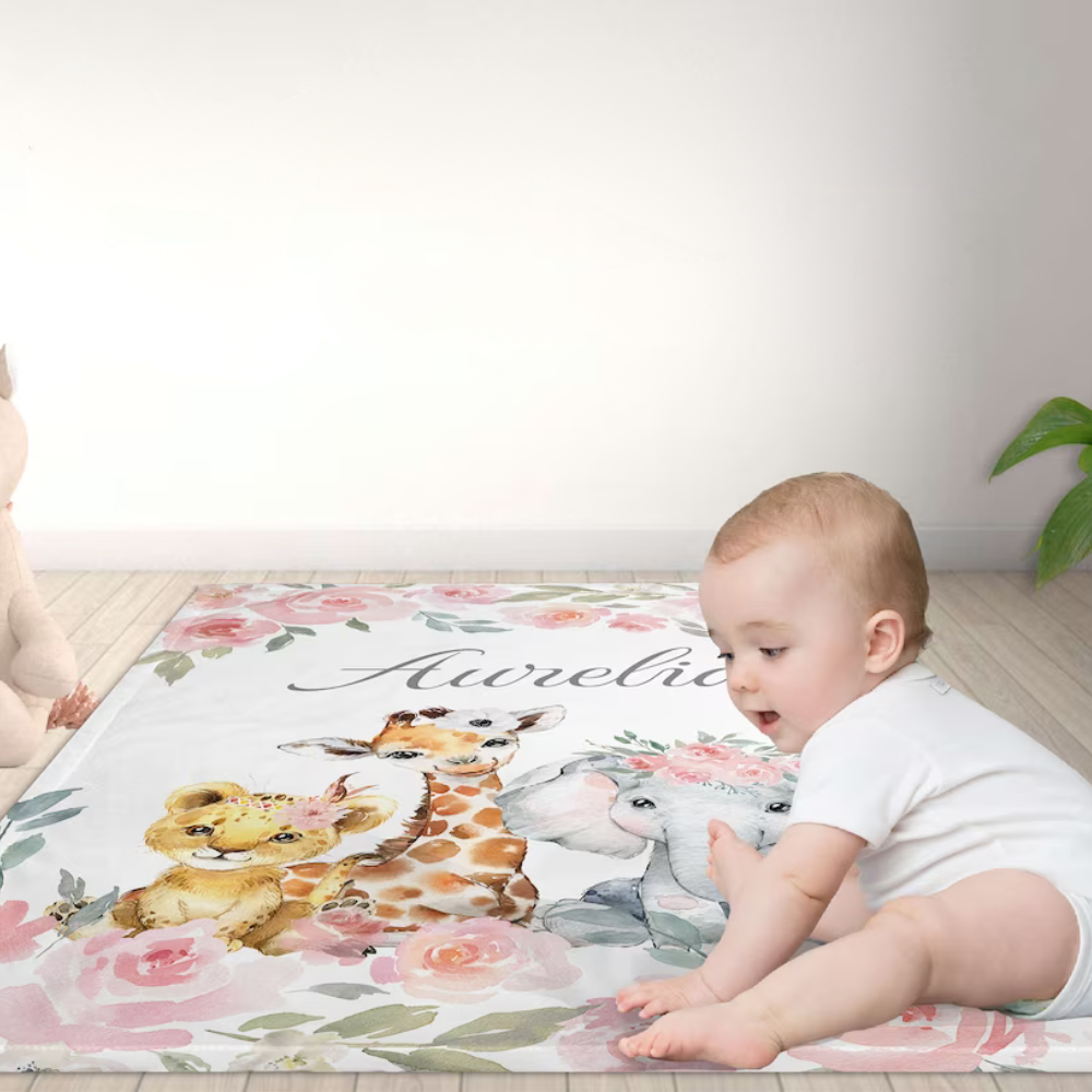 Personalized Baby Blanket - Baby Girl Gift - Custom Name and Birthdate - Soft and Cozy Nursery Decor