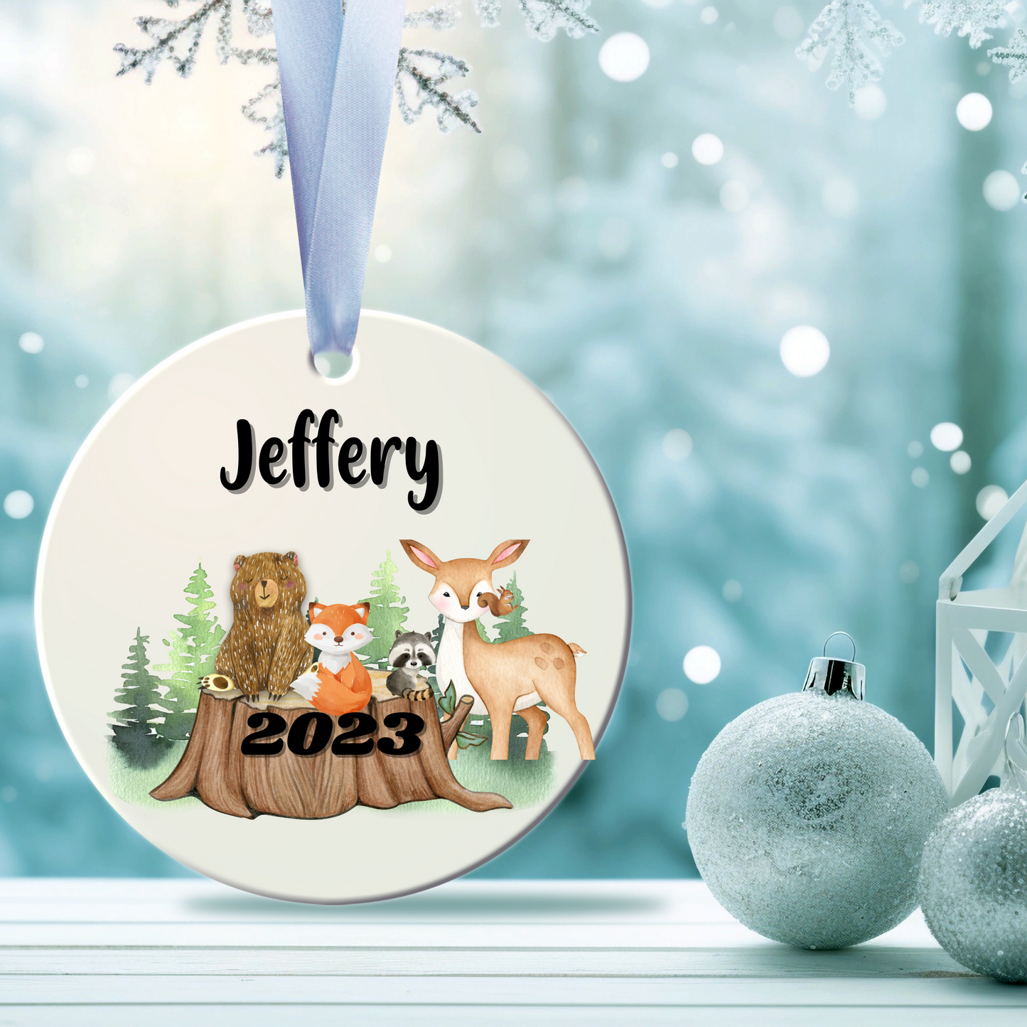 Woodland animals (Child's Name + First Christmas) | Metal Ornaments | Personalize