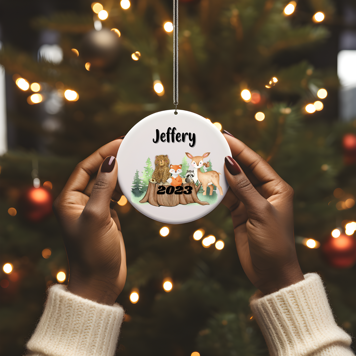 Woodland animals (Child's Name + First Christmas) | Metal Ornaments | Personalize
