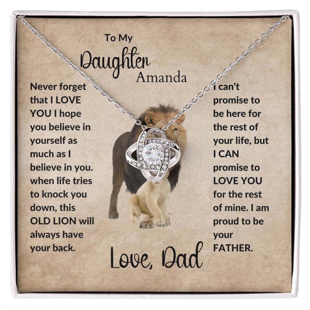 To My Daughter| Personalized Message | This Old Lion will Always have your back | Love Knot Necklace.