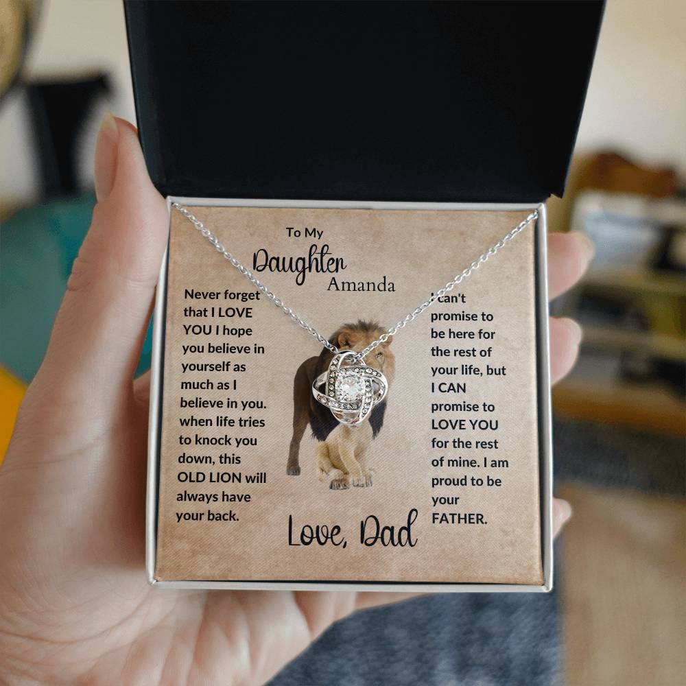 To My Daughter| Personalized Message | This Old Lion will Always have your back | Love Knot Necklace.