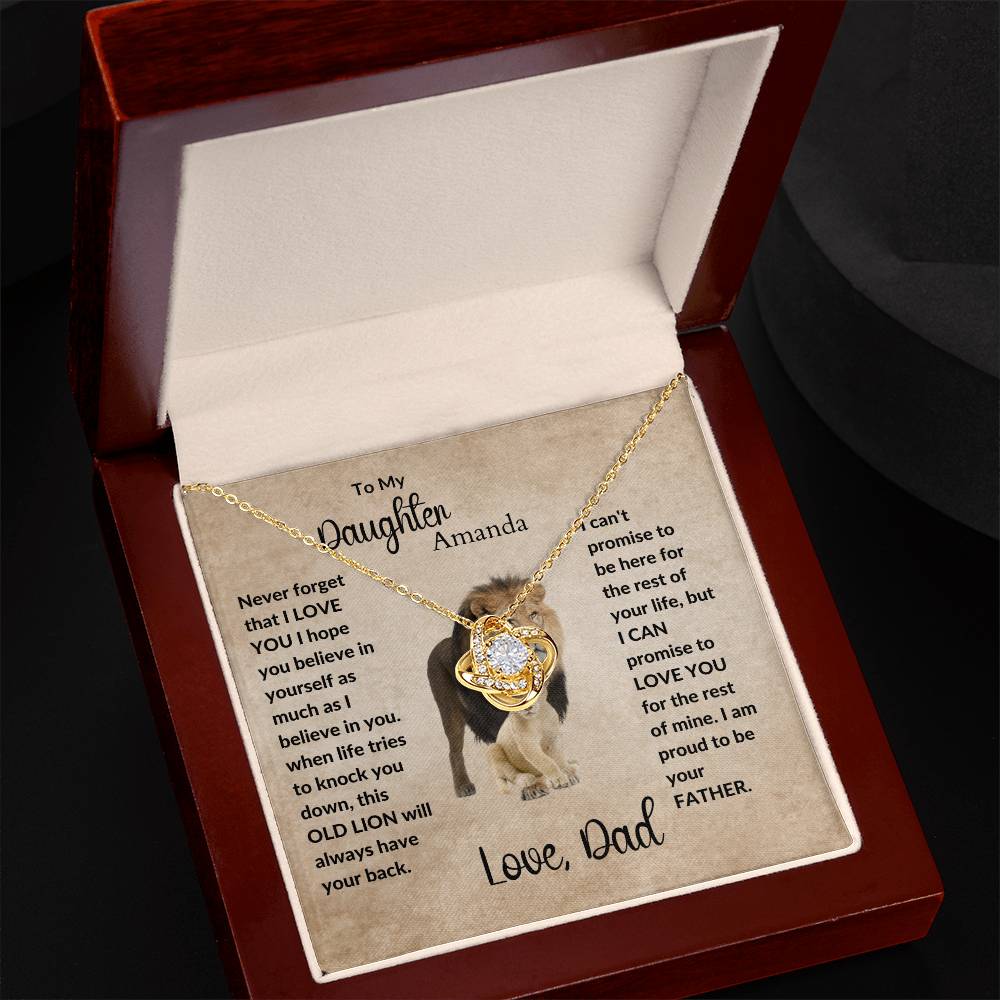 To My Daughter| Personalized Message | This Old Lion will Always have your back | Love Knot Necklace.