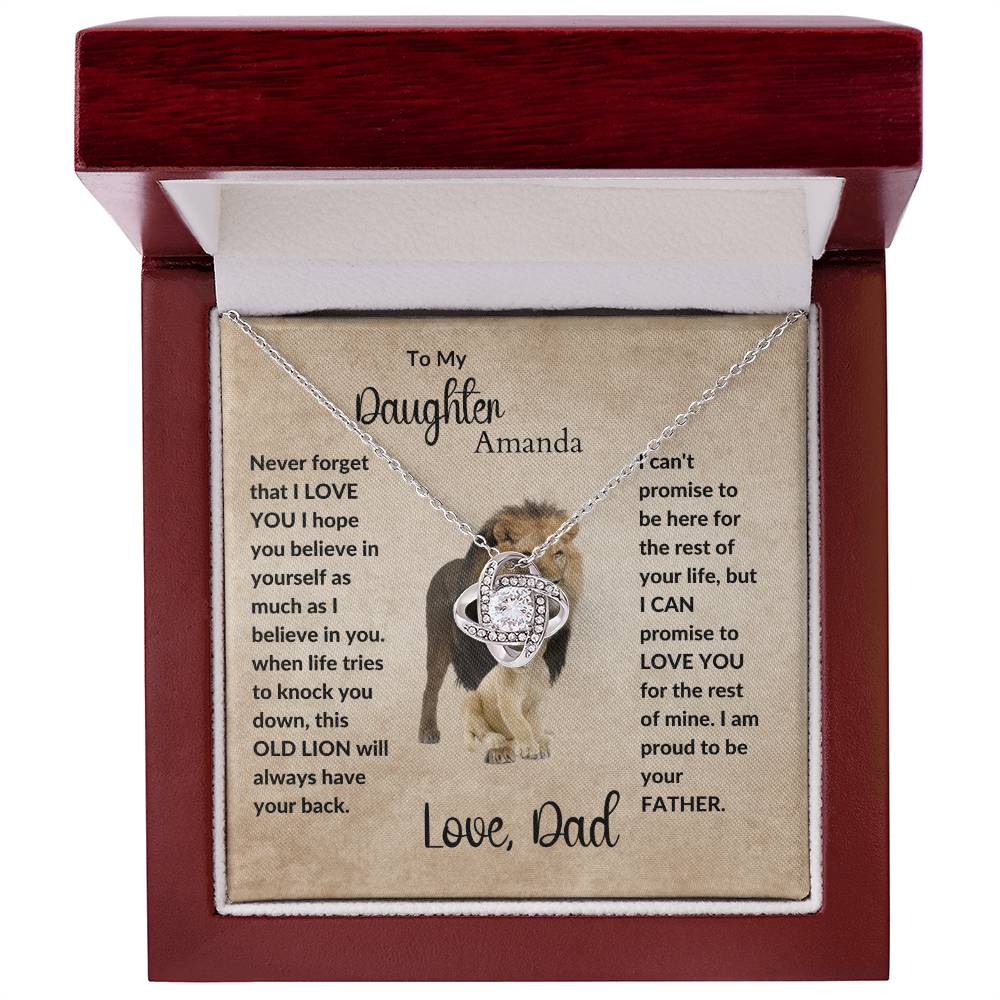 To My Daughter| Personalized Message | This Old Lion will Always have your back | Love Knot Necklace.