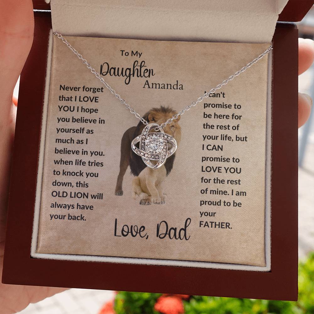 To My Daughter| Personalized Message | This Old Lion will Always have your back | Love Knot Necklace.