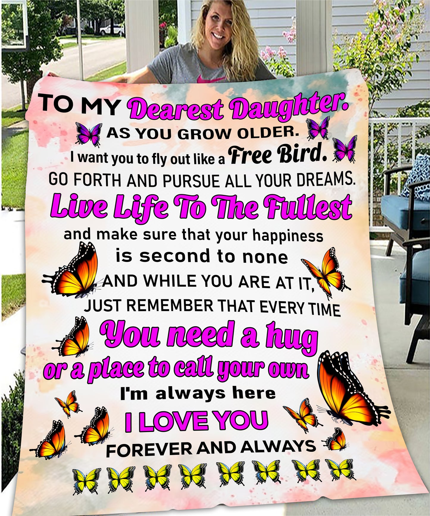 Velveteen Plush Blanket: Dear Daughter as you grow older, Be free and fly Like a Bird.