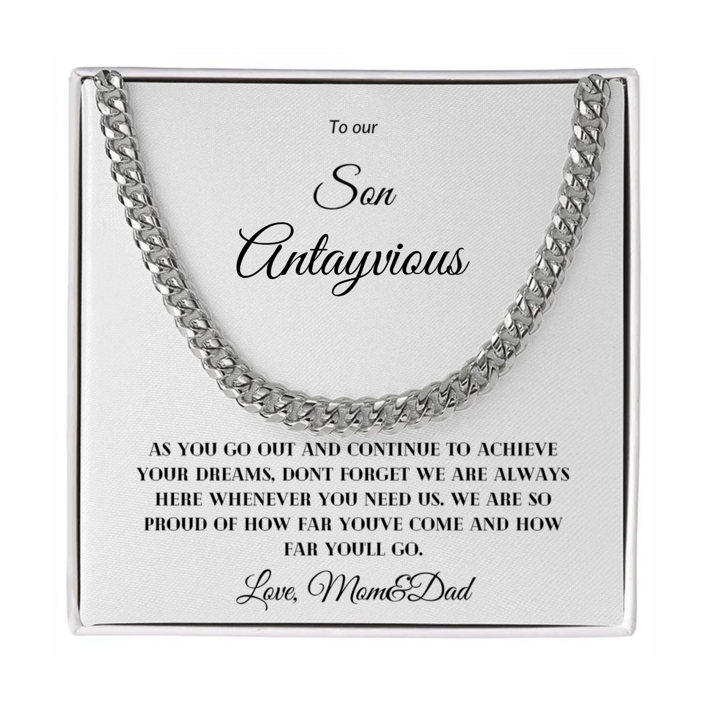 To my Son, Don't forget we are always here (Version 2) | Cuban Link Chain - Standard Box | Personalize
