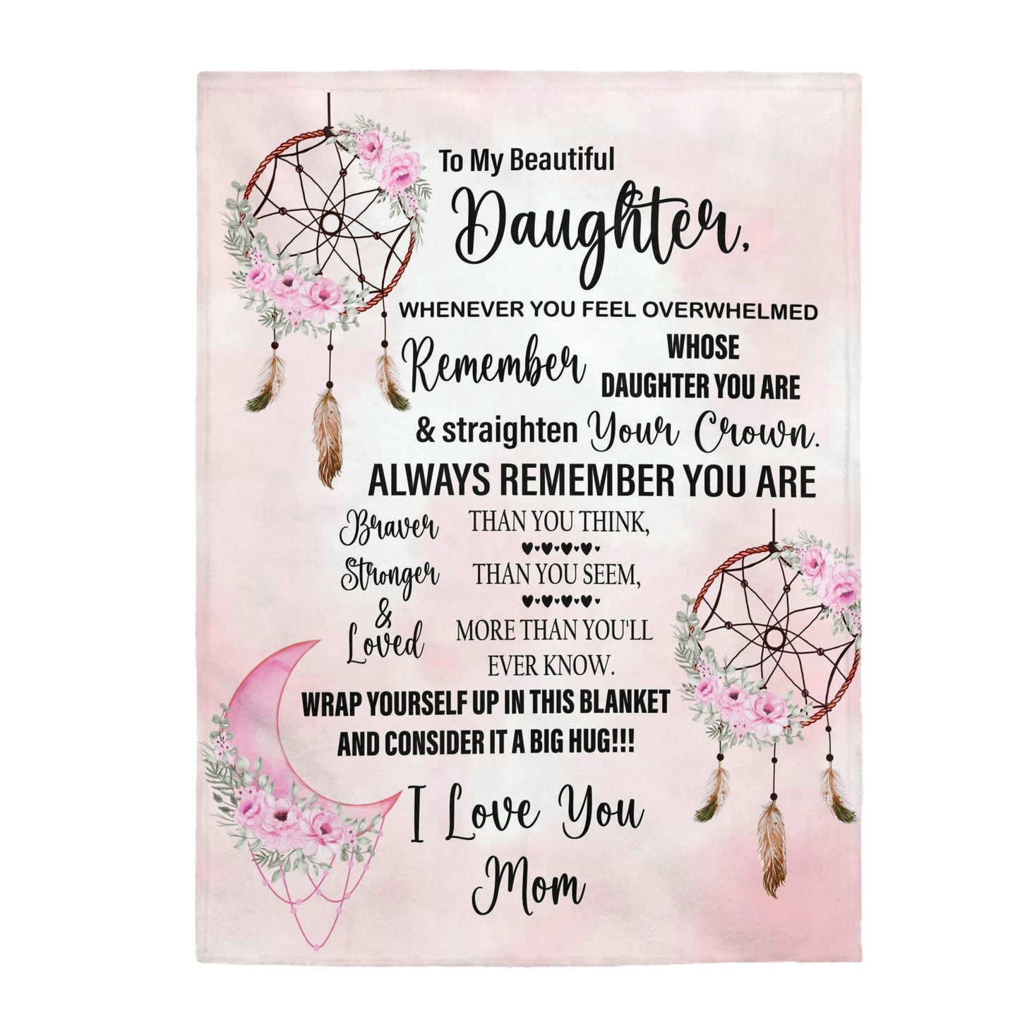 Velveteen Plush Blanket | To Daughter, Love Mom | Whenever you feel overwhelmed, remember whose Daughter You Are.