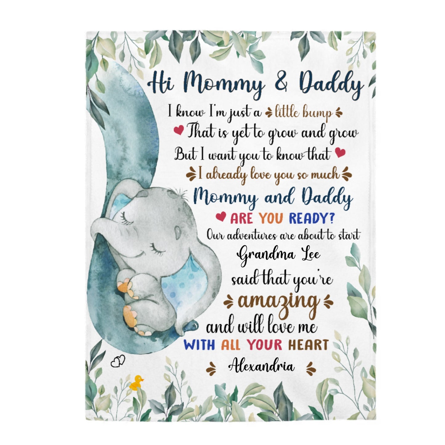 Hi Mommy and Daddy | Velveteen Plush Blanket | Personalize