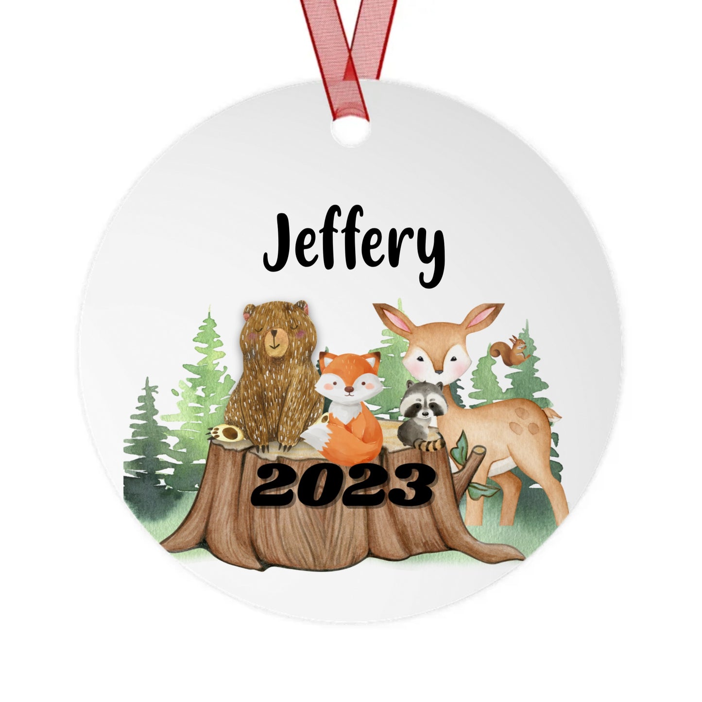 Woodland animals (Child's Name + First Christmas) | Metal Ornaments | Personalize