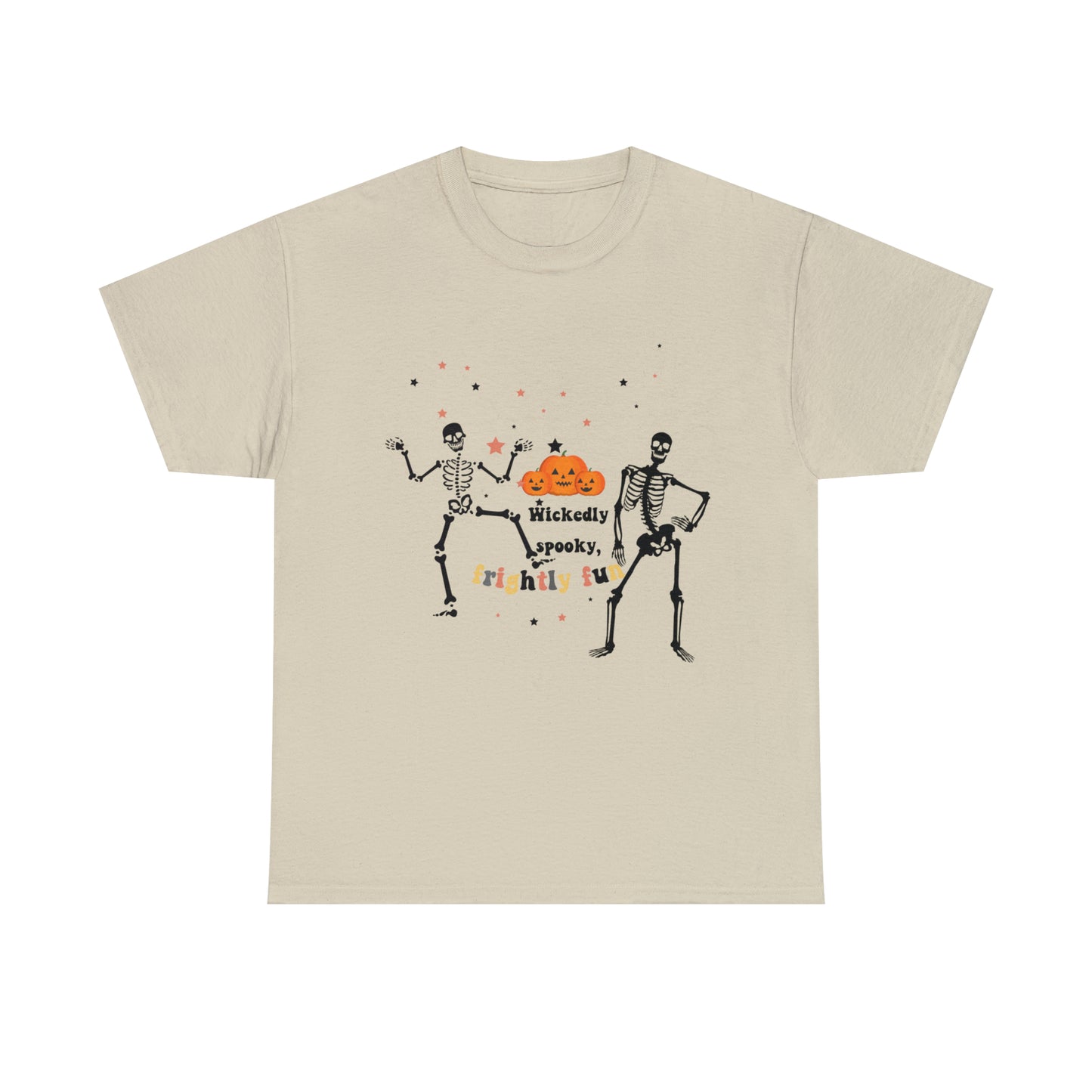 Unisex Heavy Cotton Tee| Pumpkin Halloween Shirt, Dancing Skeleton T Shirt, Pumpkin T-shirt, Fall Shirts, Wicked spooky, frightly funny.