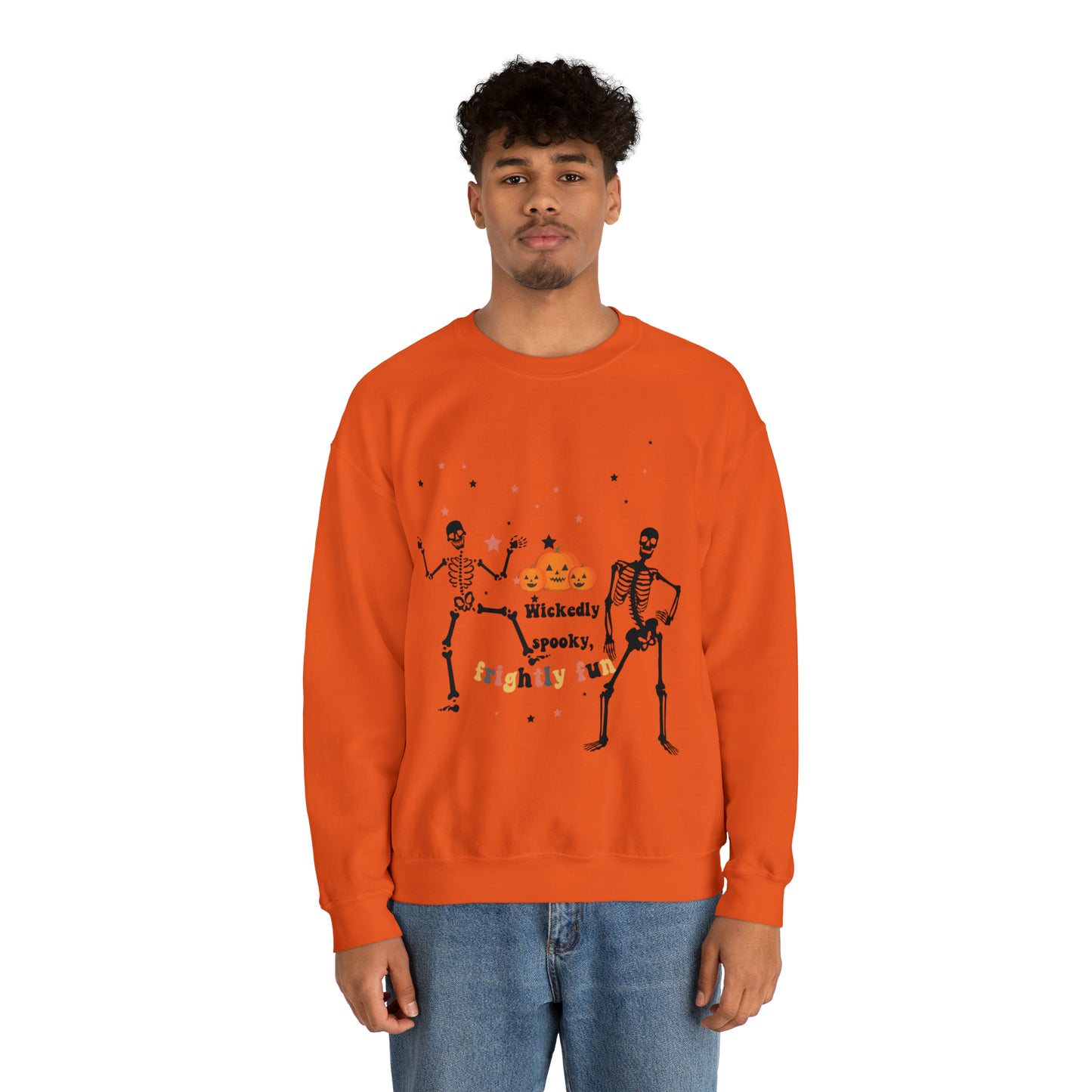 Unisex Heavy Blend™ Crewneck Sweatshirt |Pumpkin Halloween Sweatshirt, Dancing Skeleton Sweatshirt, Pumpkin Sweatshirt, Fall sweatshirts