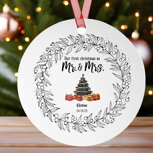 Our First Christmas as Mr & Mrs (Style 1) | Metal Ornaments | Personalize