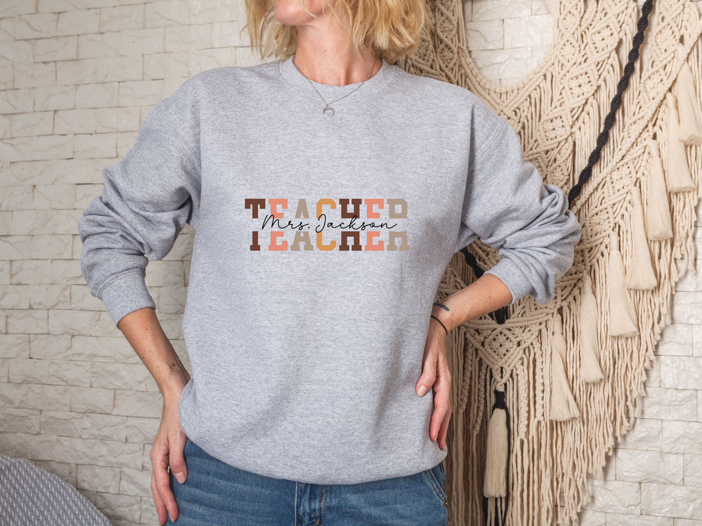 Personalized Teacher Crew Neck Sweatshirt - Your Last Name, Your Passion. Unisex Heavy Blend™ Crewneck Sweatshirt