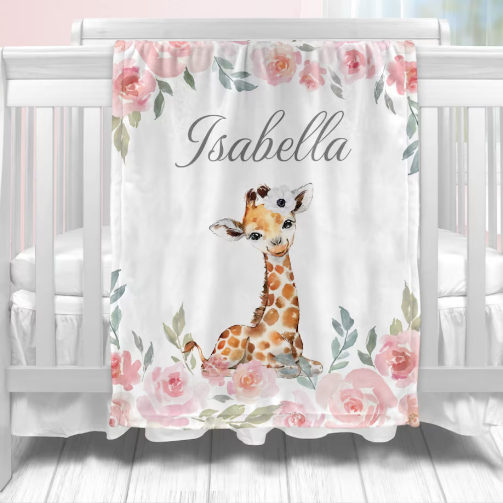 Personalized Baby Blanket - Baby Girl Gift - Custom Name and Birthdate - Soft and Cozy Nursery Decor