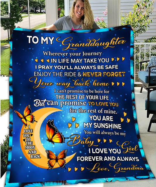 Velveteen Plush Blanket: Dear Granddaughter wherever the Journey takes you I pray you will be safe.