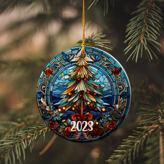 Stained Glass Christmas Tree 2023 | SUBORNC Ornament (Circle) | Customize