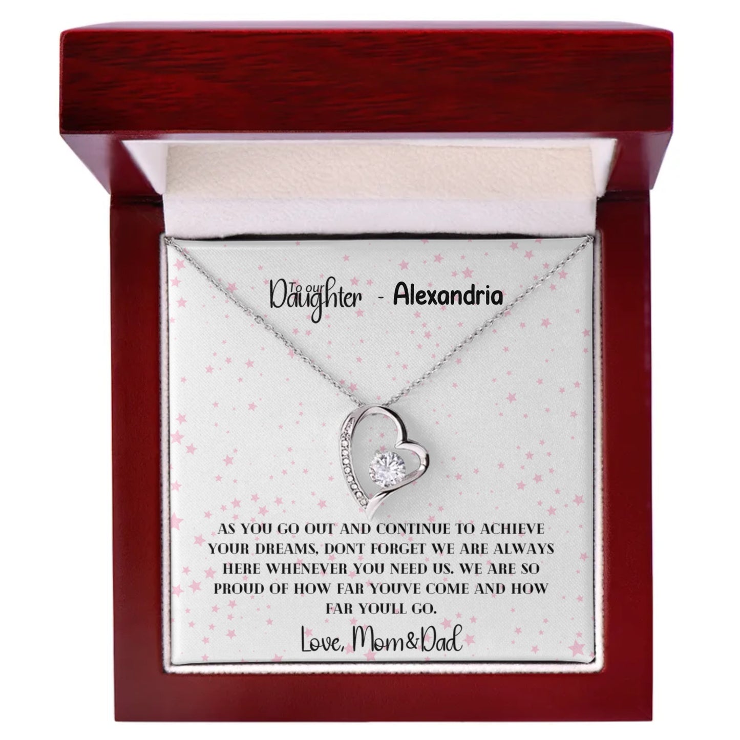 To Daughter, Love Mom/Dad - Don't forget we are always here | Forever Love Heart Necklace | Personalize